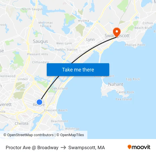 Proctor Ave @ Broadway to Swampscott, MA map