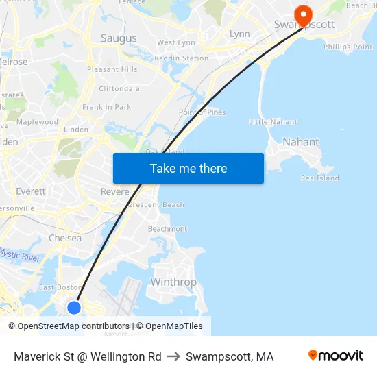 Maverick St @ Wellington Rd to Swampscott, MA map