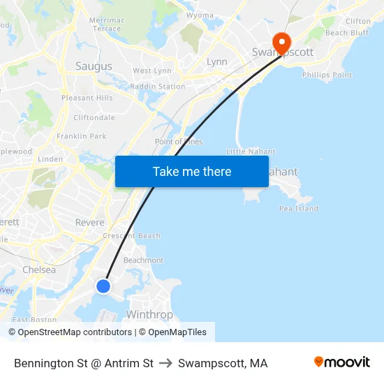Bennington St @ Antrim St to Swampscott, MA map