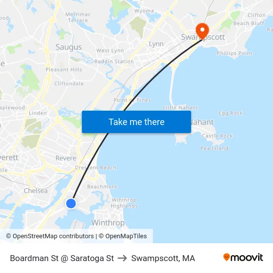 Boardman St @ Saratoga St to Swampscott, MA map