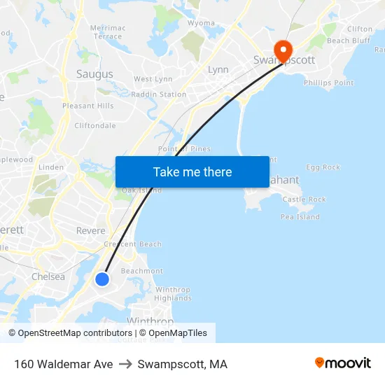160 Waldemar Ave to Swampscott, MA map