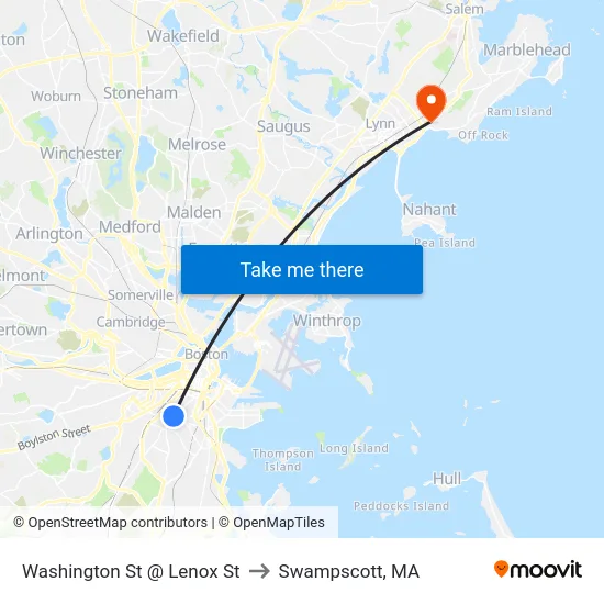 Washington St @ Lenox St to Swampscott, MA map