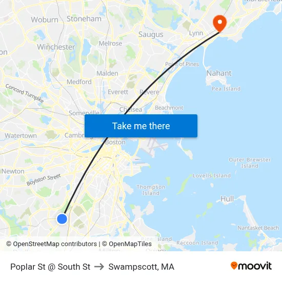 Poplar St @ South St to Swampscott, MA map
