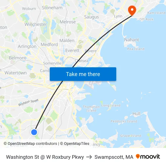 Washington St @ W Roxbury Pkwy to Swampscott, MA map