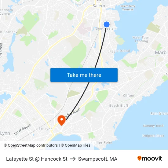 Lafayette St @ Hancock St to Swampscott, MA map