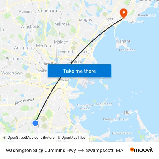 Washington St @ Cummins Hwy to Swampscott, MA map