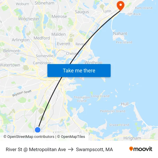 River St @ Metropolitan Ave to Swampscott, MA map