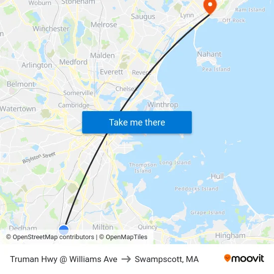 Truman Hwy @ Williams Ave to Swampscott, MA map
