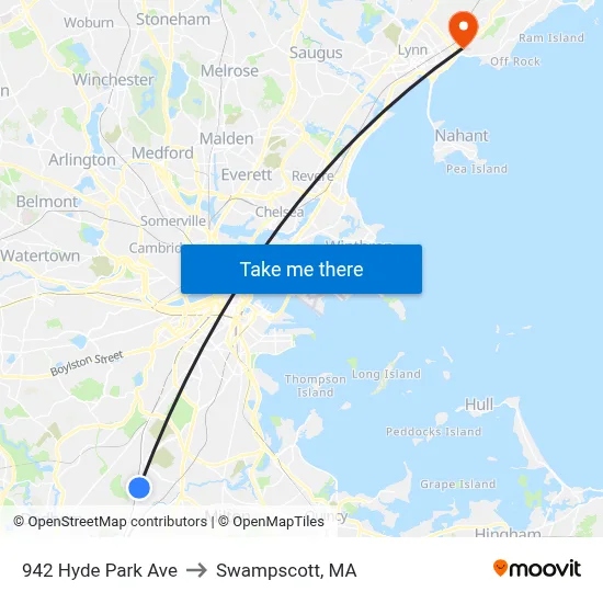 942 Hyde Park Ave to Swampscott, MA map