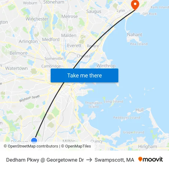 Dedham Pkwy @ Georgetowne Dr to Swampscott, MA map