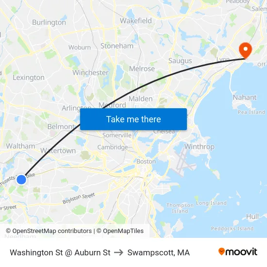 Washington St @ Auburn St to Swampscott, MA map