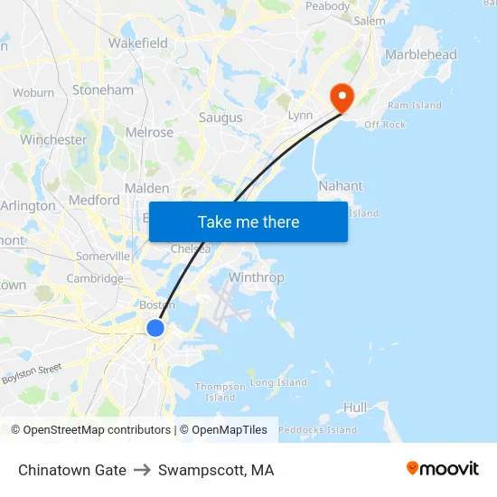Chinatown Gate to Swampscott, MA map