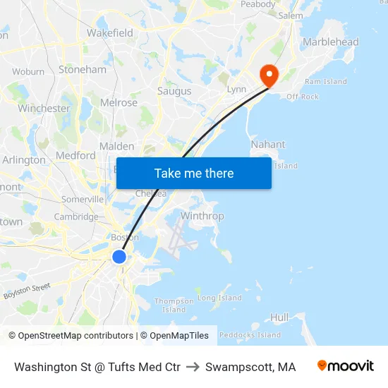 Washington St @ Tufts Med Ctr to Swampscott, MA map