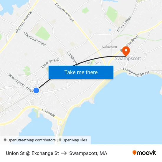 Union St @ Exchange St to Swampscott, MA map