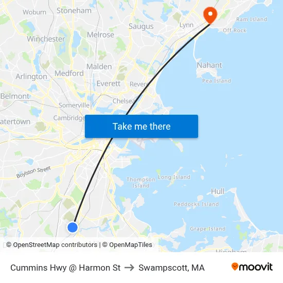 Cummins Hwy @ Harmon St to Swampscott, MA map