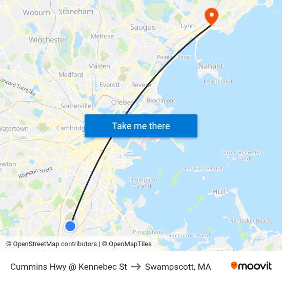 Cummins Hwy @ Kennebec St to Swampscott, MA map