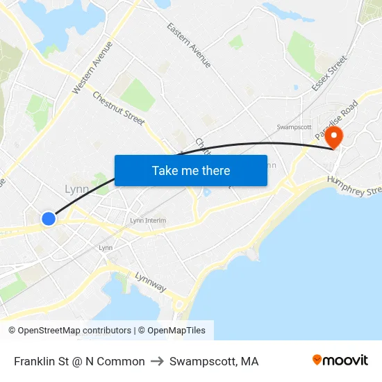 Franklin St @ N Common to Swampscott, MA map