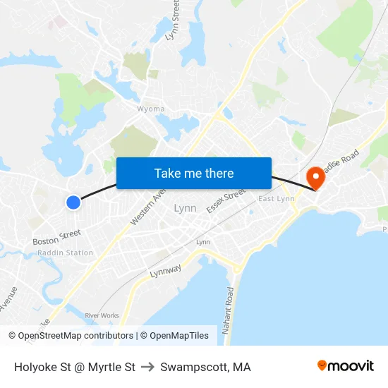 Holyoke St @ Myrtle St to Swampscott, MA map