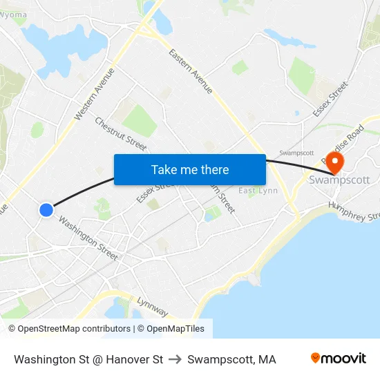 Washington St @ Hanover St to Swampscott, MA map