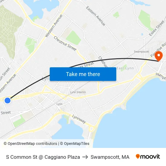 S Common St @ Caggiano Plaza to Swampscott, MA map