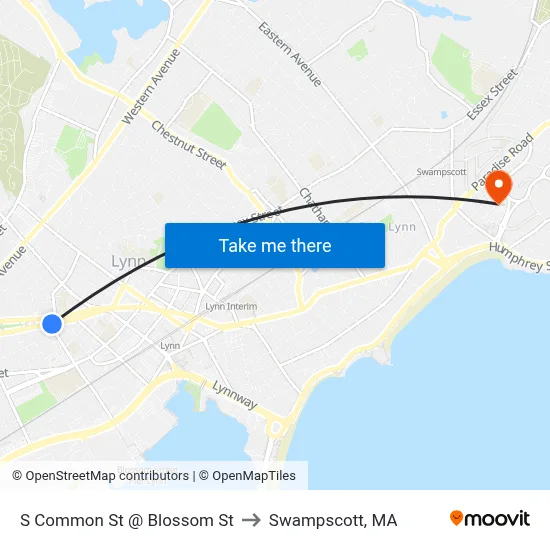 S Common St @ Blossom St to Swampscott, MA map