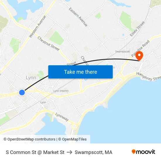 S Common St @ Market St to Swampscott, MA map