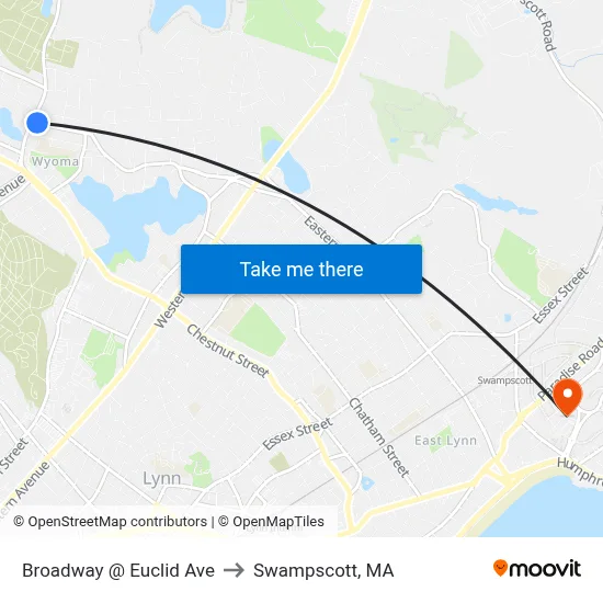 Broadway @ Euclid Ave to Swampscott, MA map