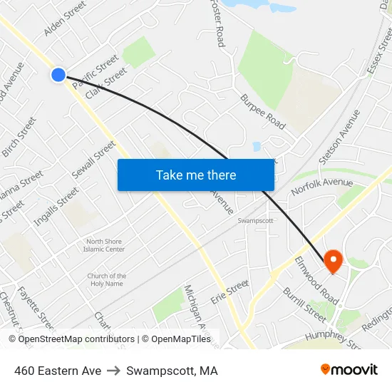 460 Eastern Ave to Swampscott, MA map