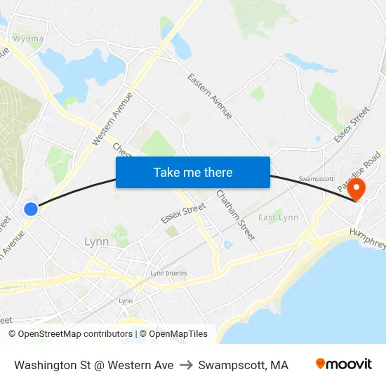 Washington St @ Western Ave to Swampscott, MA map