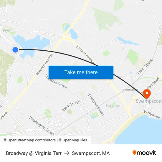 Broadway @ Virginia Terr to Swampscott, MA map