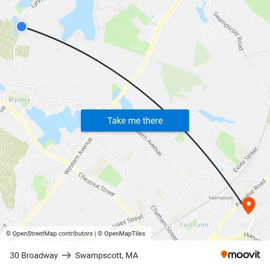 30 Broadway to Swampscott, MA map