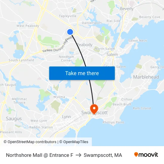 Northshore Mall @ Entrance F to Swampscott, MA map