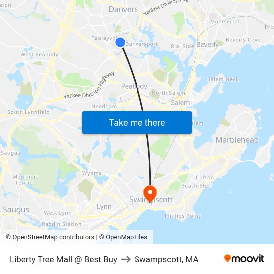 Liberty Tree Mall @ Best Buy to Swampscott, MA map