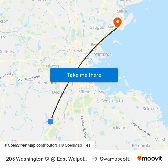 205 Washington St @ East Walpole Loop to Swampscott, MA map