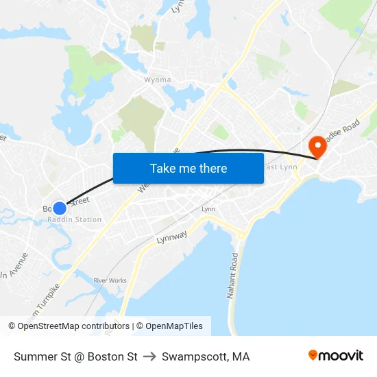Summer St @ Boston St to Swampscott, MA map