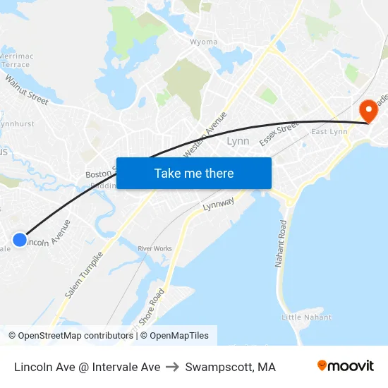 Lincoln Ave @ Intervale Ave to Swampscott, MA map