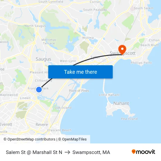 Salem St @ Marshall St N to Swampscott, MA map