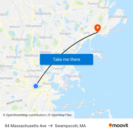 84 Massachusetts Ave to Swampscott, MA map