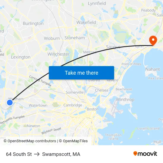 64 South St to Swampscott, MA map