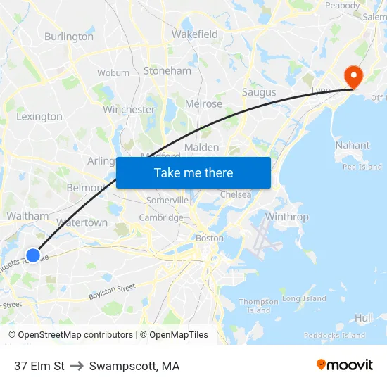 37 Elm St to Swampscott, MA map