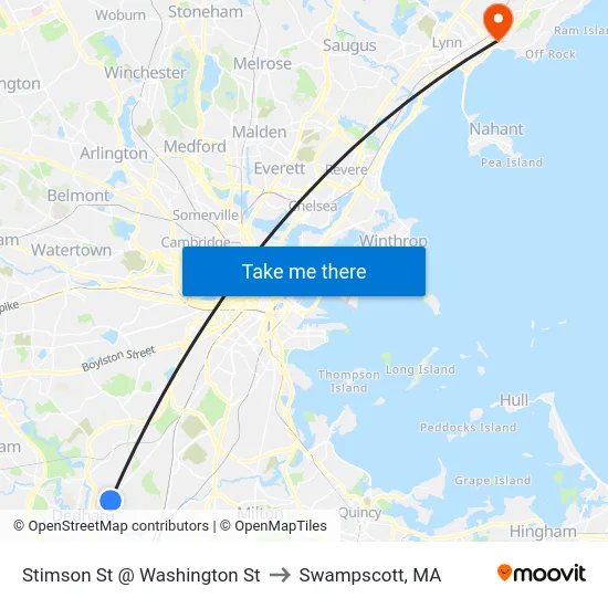 Stimson St @ Washington St to Swampscott, MA map