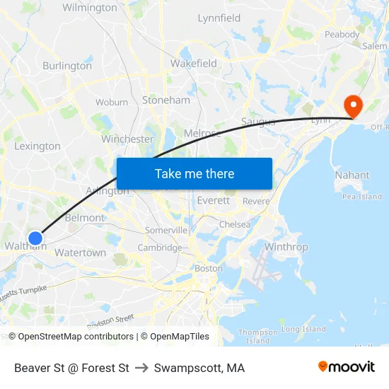 Beaver St @ Forest St to Swampscott, MA map
