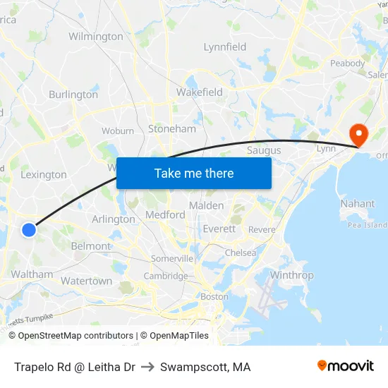 Trapelo Rd @ Leitha Dr to Swampscott, MA map