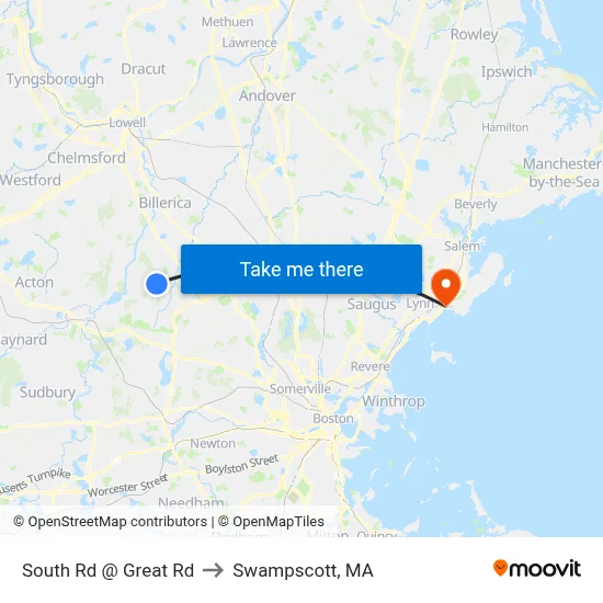 South Rd @ Great Rd to Swampscott, MA map
