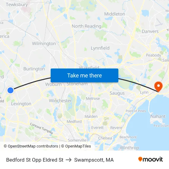 Bedford St Opp Eldred St to Swampscott, MA map