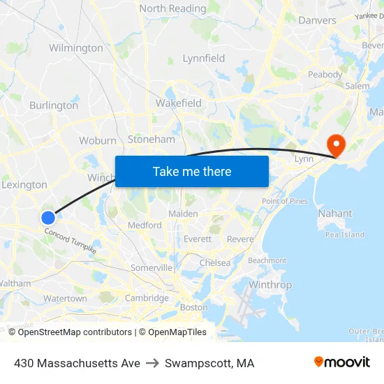 430 Massachusetts Ave to Swampscott, MA map