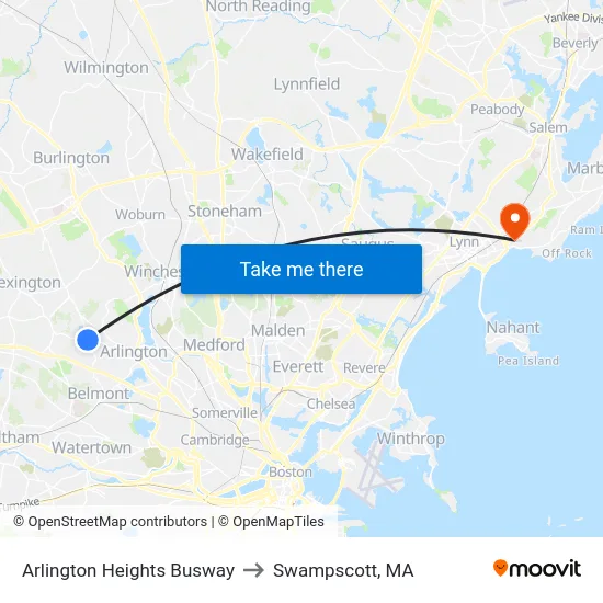Arlington Heights Busway to Swampscott, MA map