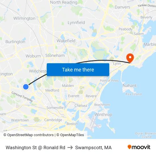 Washington St @ Ronald Rd to Swampscott, MA map