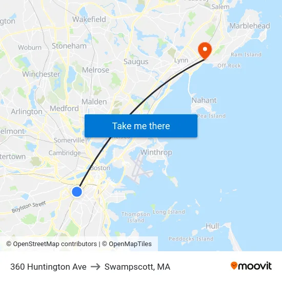 360 Huntington Ave to Swampscott, MA map