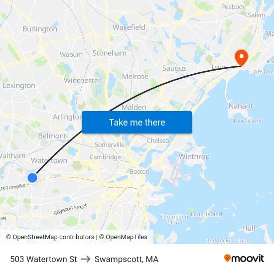 503 Watertown St to Swampscott, MA map